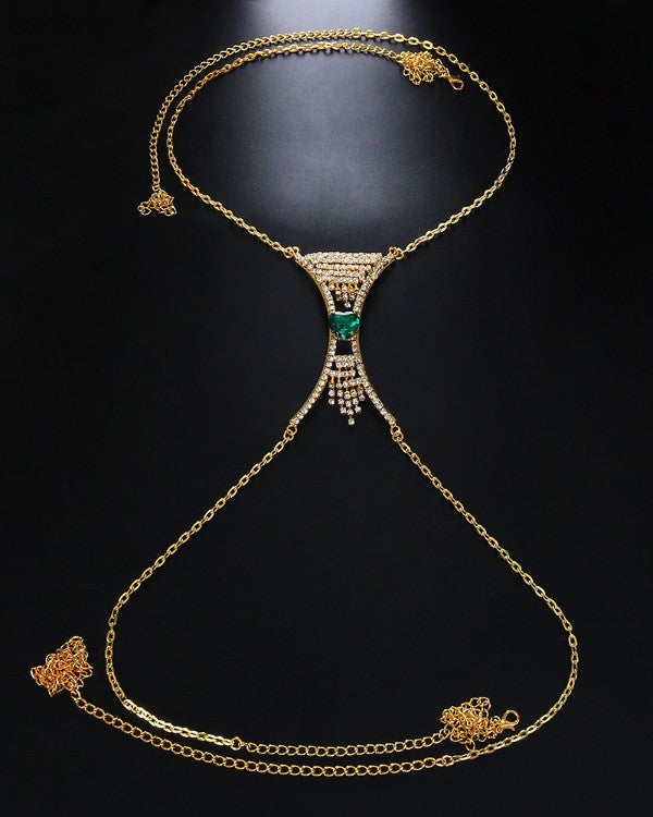 Bead Savages “Emerald heart” TASSEL BODY CHAIN