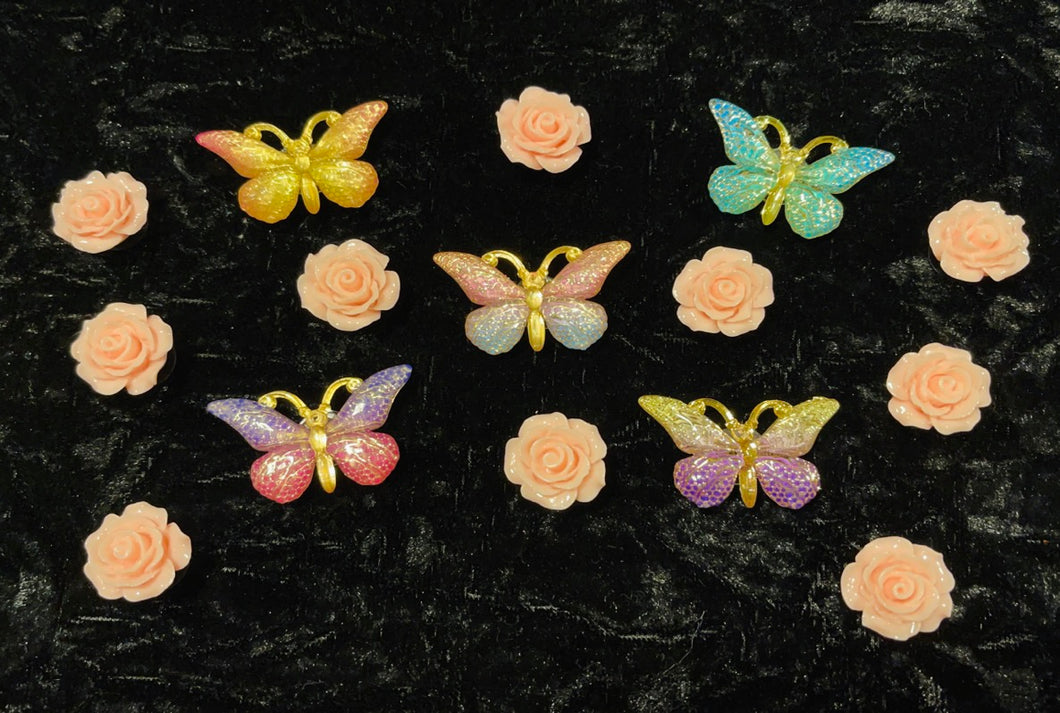 “BUTTERFLIES & FLOWERS” Bling Charms Set